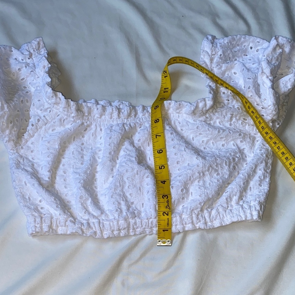 Elegant White Eyelet Off-Shoulder Blouse - Picture 14 of 14